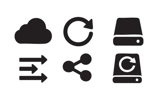 Technology and Data Transfer Icons on White Background cloud refresh vector
