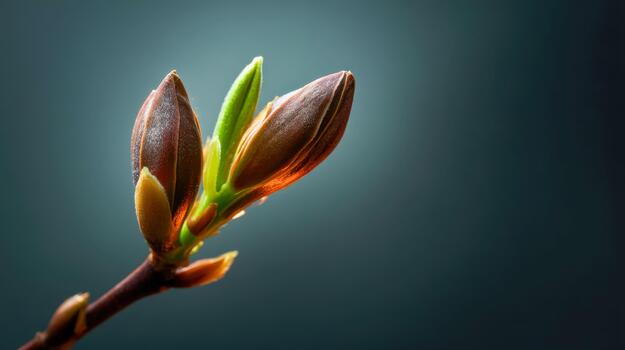 Opening spring flower bud with soft backlight, botanical macro shot photo
