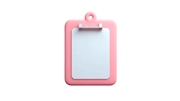 rosa 3d Urklipp med tom vit papper och avrundad kanter, användbar för anteckningar isolerat på transparent bakgrund png