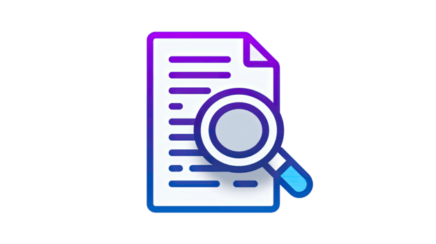 Document search icon with magnifying glass over a file representing data analysis isolated on transparent background png