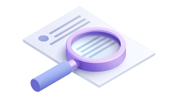 vergroten glas onderzoeken een document met tekst lijnen voor recensie geïsoleerd Aan transparant achtergrond png