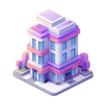 isométrica 3d de varios pisos edificio icono con moderno arquitectura y vibrante colores aislado en transparente antecedentes png