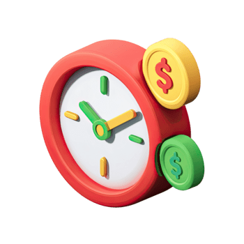 3d rosso orologio con dollaro monete per finanza e efficiente tempo gestione isolato su trasparente sfondo png