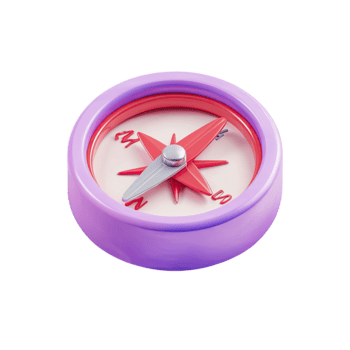 Purple and red three dimensional compass showing direction and navigation isolated on transparent background png
