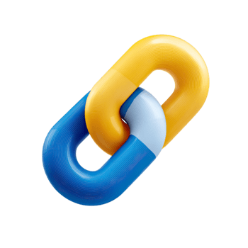 3D chain link icon in vibrant blue and yellow colors representing connection and unity isolated on transparent background png