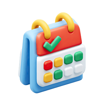 3d kalender ikon med en grön bock och färgrik knappar för schemaläggning möten isolerat på transparent bakgrund png