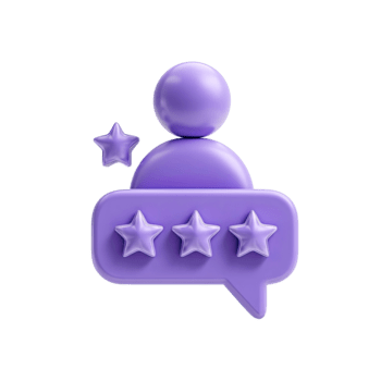 3D icon of a person with rating stars in a speech bubble and a floating star isolated on transparent background png