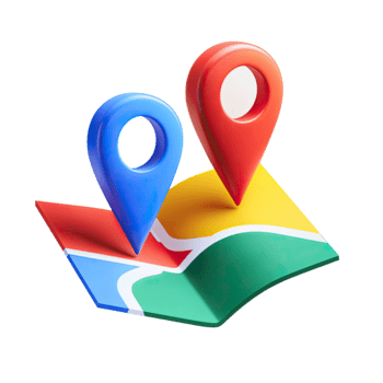 Two 3D map pin icons on a colorful navigation map for location tracking isolated on transparent background png