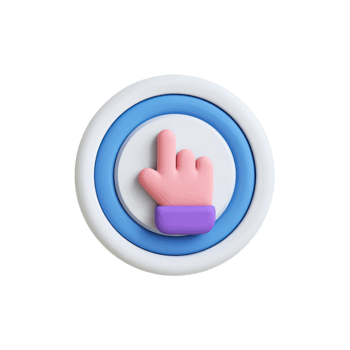 3D icon of a hand cursor pointing gesture in a circular blue and white button isolated on transparent background png