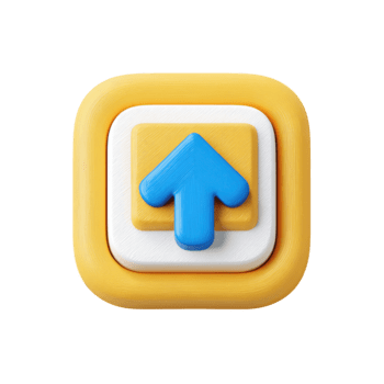 3d subir icono con un azul flecha señalando hacia arriba en un moderno en capas amarillo cuadrado aislado en transparente antecedentes png