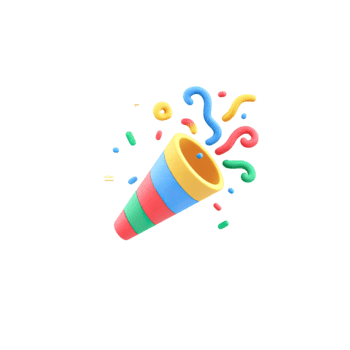 3D icon of a party popper exploding with colorful confetti and streamers isolated on transparent background png