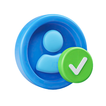 3D icon of a user profile with a green checkmark badge signifying verification isolated on transparent background png