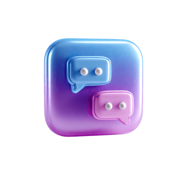 3D message icon featuring two blue and pink speech bubbles on a gradient square isolated on transparent background png