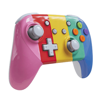 vivace arcobaleno colorato gioco controllore con doppio joystick e multiplo pulsanti isolato su trasparente sfondo png