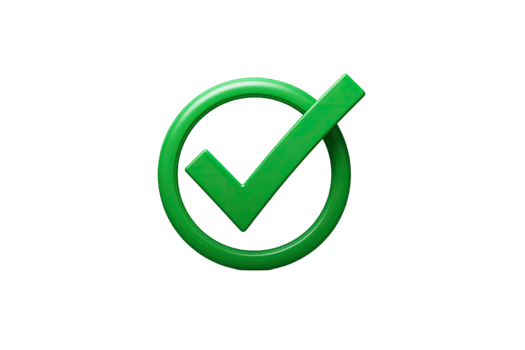 3D green checkmark symbol inside a circle representing approval and validation isolated on transparent background png