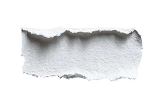 Torn white paper with jagged ripped edges and crumpled surface for notes or message isolated on transparent background png