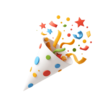 festa bottone automatico cono che esplode con colorato coriandoli e festivo forme isolato su trasparente sfondo png