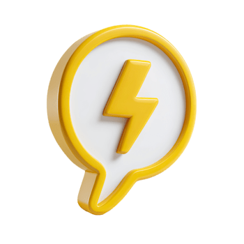 3d habla burbuja icono con un amarillo relámpago tornillo representando comunicación velocidad aislado en transparente antecedentes png