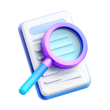3D document and magnifying glass icon for data search and analysis isolated on transparent background png