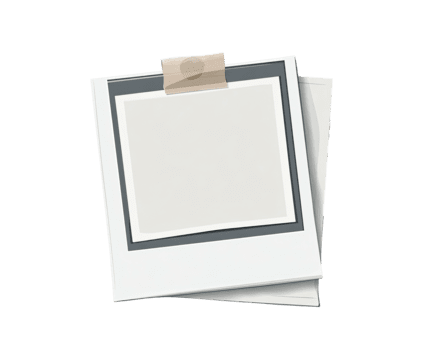 Stack of instant photo frames with blank space for image and vintage aesthetic isolated on transparent background png