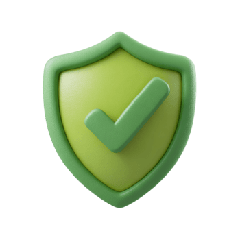 Green 3D shield icon with a checkmark representing security and protection isolated on transparent background png