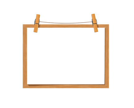 Wooden frame hanging by clothespins on a string ready for displaying pictures or messages isolated on transparent background png