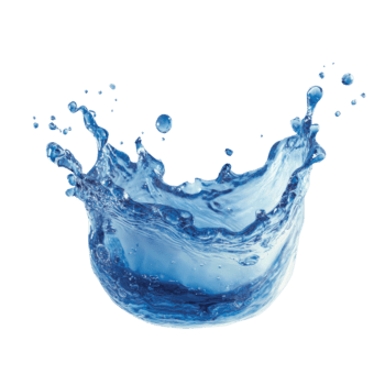 Dynamic blue water splash with droplets frozen in motion, creating a refreshing liquid crown isolated on transparent background png