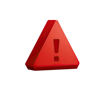 3D Red warning triangular sign with exclamation mark symbol for danger alert isolated on transparent background png