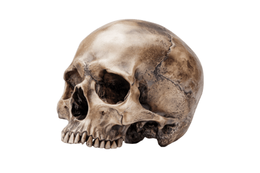 mänsklig skalle tittade från sida profil med synlig tänder och ben strukturera isolerat på transparent bakgrund png