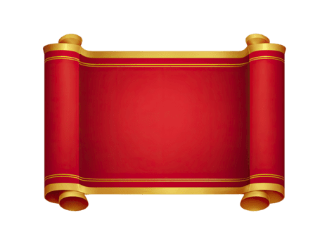 Red scroll with golden edges unrolled for text or announcement isolated on transparent background png