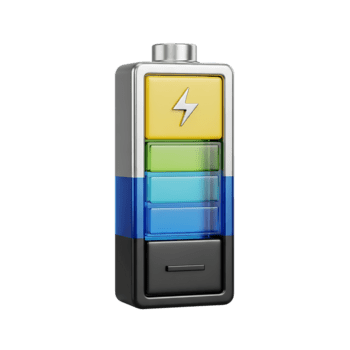 3d rendido bateria ícone com carregar níveis e relâmpago símbolo em transparente fundo png