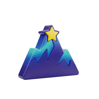 3d återges berg topp ikon toppade med en gul stjärna på en transparent bakgrund png