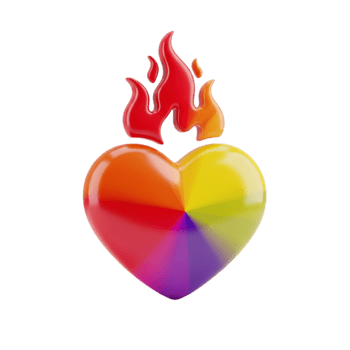 vibrerande färgrik 3d återges hjärta med flammande topp och transparent bakgrund element png