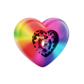3d rainbow heart with mechanical gears inside suitable for icon design and concepts png