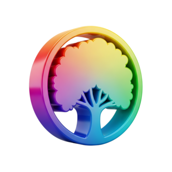 3d reso albero icona con un' arcobaleno pendenza colore schema nel un' circolare telaio png