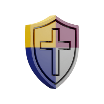 3d rendere di un' scudo con un' cristiano attraversare simbolo con multicolore sezioni png