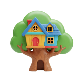 Colorful 3d render of a treehouse with a transparent background for design assets png