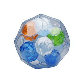 Abstract 3d render of colorful geometric shapes enclosed in a transparent geometric structure png