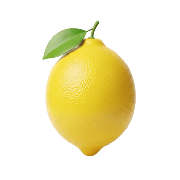 realistisk 3d tolkning av en ljus gul citron- med grön blad på transparent bakgrund png