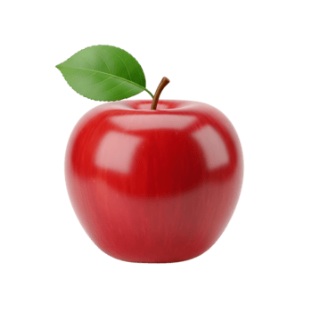 Realistic 3d rendering of a shiny red apple with a green leaf on a transparent background png