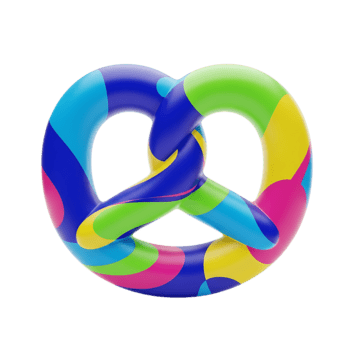 colorida 3d rendido pretzel ícone com abstrato geométrico padrões em uma transparente fundo png