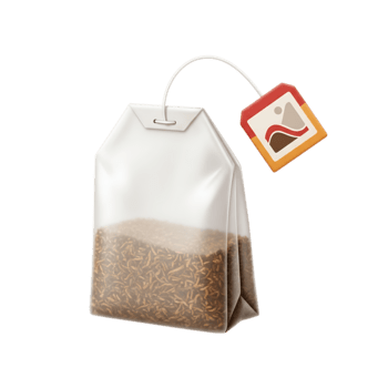 Isolated 3d icon of a tea bag with string and label on a transparent background png