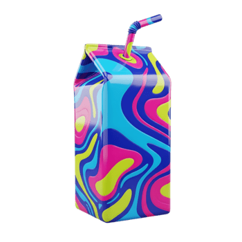 3d rendere di un' vivace fantasia succo scatola con cannuccia isolato su un' trasparente sfondo png