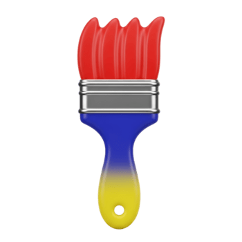 3d rendido artístico pincel ícone com vermelho cerdas e uma gradiente cor lidar com em transparente fundo png