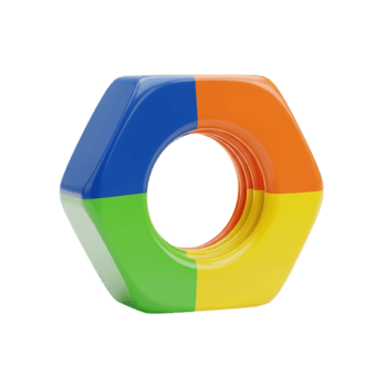 färgrik sexhörning nöt 3d ikon med reflekterande ytor och segmenterad Färg design png