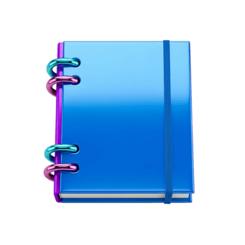 elegante blu taccuino 3d icona con colorato rilegatura e elastico gruppo musicale su un' nero sfondo png