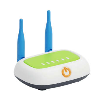 moderno 3d render do uma sem fio roteador com azul antenas em uma transparente fundo png