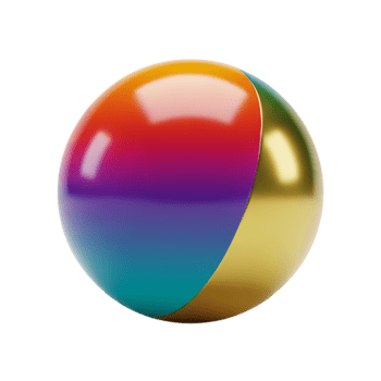 Abstract 3d render of a colorful sphere divided in two distinct metallic sections png