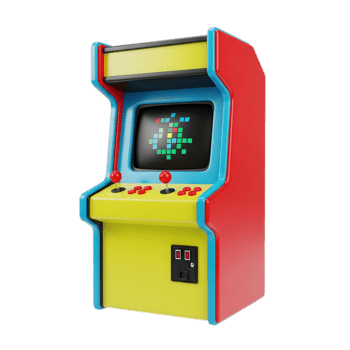 colorato 3d rendere di un' classico retrò portico gioco macchina con un' pixelated Schermo png