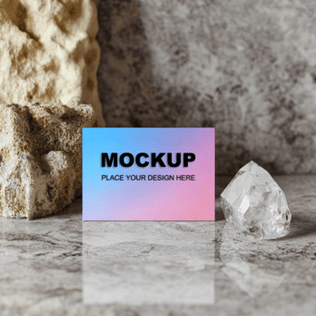 olografico attività commerciale carta modello visualizzato su un' strutturato superficie con naturale elementi psd